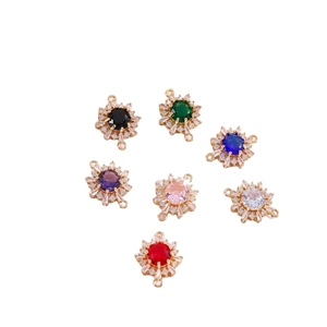 Colgantes de copo de nieve dorados con circonitas de colores para creación de joyas DIY