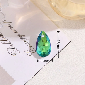 Faceted crystal teardrop pendant in green blue gradient finish, 16x10mm size for DIY jewelry