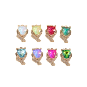 Colorful leopard head jewelry charms with faceted teardrop gemstones and gold plating