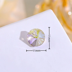 Macro shot of 11mm multi-faceted crystal flower bead with iridescent AB coating for DIY