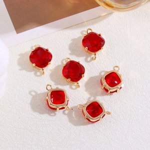 Lot de 6 connecteurs en cristal rouge avec cadre plaqué or 18 carats pour création de bijoux