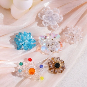 Handmade Beaded Flower Charms Artificial Crystal Pearl Floral Accessories For DIY Hairpins Hanfu Ancient Style Jewelry Making