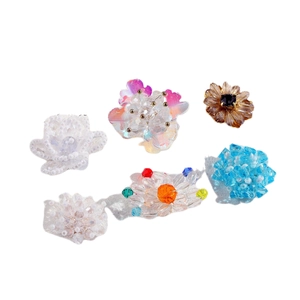 Set of six handcrafted beaded flower hair accessories with pearls and crystals