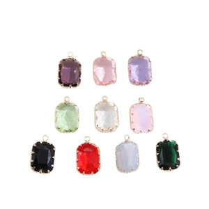 Colgantes rectangulares de cristal de colores con montura dorada para hacer joyas DIY