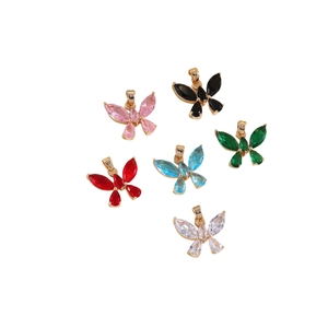 Set of gold-plated butterfly pendants with colorful crystal wings for jewelry making