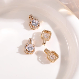 Golden square halo pendant necklaces with round clear zircon and micro-pave crystals