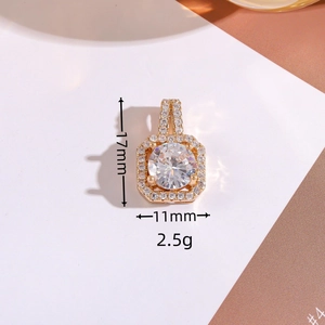 Elegant square gold pendant with round moissanite center stone, 17mm x 11mm size