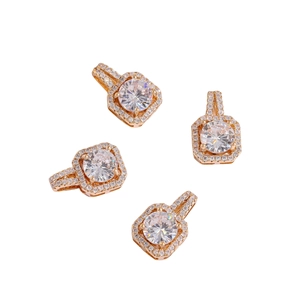 Elegant square halo pendants with round brilliant cut stones in rose gold finish