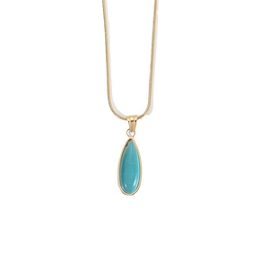 Elegante collana a catena serpente dorata con pendente a goccia in pietra occhio di gatto
