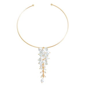 Baroque gold choker necklace with pearl and blue crystal grape cluster pendant