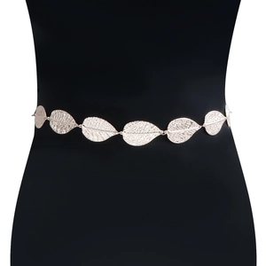 Fashionable gold metal leaf chain belt for elegant dresses with detailed leaf texture