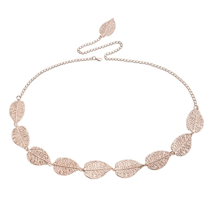 Chic rose gold leaf chain belt for women with hollow leaf pendants and adjustable clasp