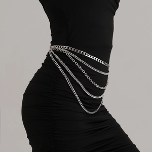 Fashion Multi-Layer Silver Metal Waist Chain For Women Punk Style Sexy Body Jewelry Accessory For Party Dress Decoration