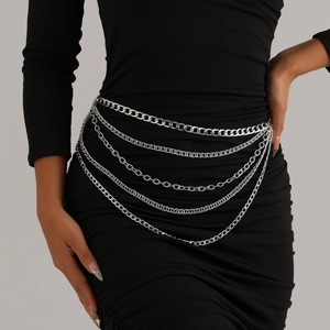 Chic multi-layered silver metal waist chain body jewelry for minimalist fashion styling