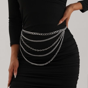 Minimalist multi-layered silver metal waist chain with five sleek body link chains for women
