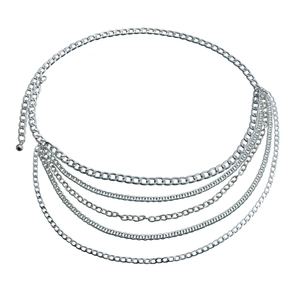 Chic multi-layer silver metal waist chain with elegant layered body jewelry strands