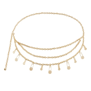 Chaîne de taille multicouche dorée rétro avec pendentifs tête de lion et pièces