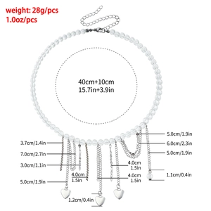 Detailed size chart of beaded tassel necklace with heart pendants and 40cm chain