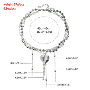 Tabella delle taglie con dimensioni della collana a strati con cuore e dettagli peso