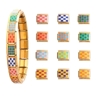 Maillons de Bracelet Italien en Acier Inoxydable à Damier Accessoire de Bracelet Modulaire DIY Amovible pour Femme