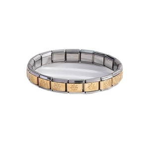 Bracelet à breloques modulaires italien en acier inoxydable avec motifs de soleil dorés