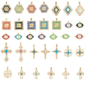 Pendentif Religieux en Cuivre Plaqué Vintage Zircone Émail Coquille Croix Vierge Marie Mauvais Œil Charme DIY Accessoire de Bijoux Pour Femmes