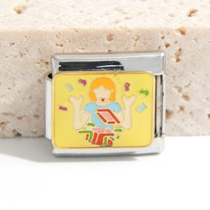 Charm modulare italiano in acciaio inox con figura cartoon gialla per bracciale fai-da-te