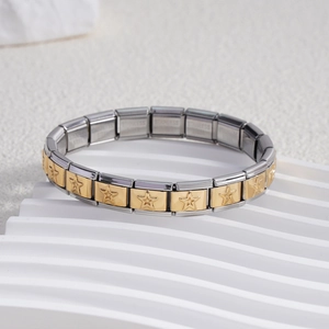 Bracciale componibile italiano in acciaio inossidabile con maglie a stella dorata