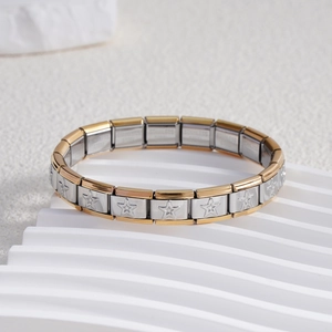 Bracciale componibile in acciaio inossidabile con maglie oro argento e motivo a stelle