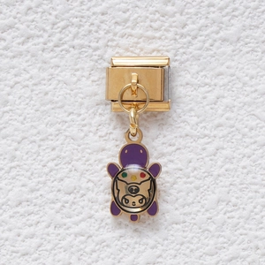 Italian style gold turtle charm with purple enamel and cute cartoon pattern on link bracelet