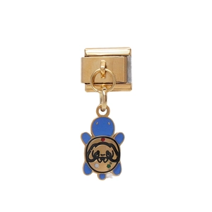 Italian style gold bracelet charm with blue sea turtle pendant and colorful enamel details