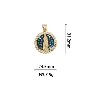 Detailed size specifications for 18k gold plated Virgin Mary pendant with crystals