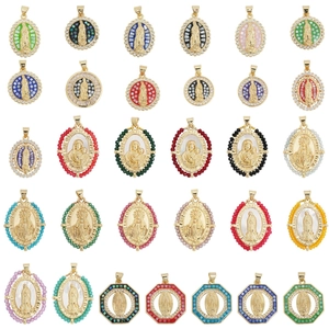 Religious Virgin Mary Copper Pendant For Women Gold Plated Shell Inlaid Rhinestone Religious Relief DIY Jewelry Charm Pendant