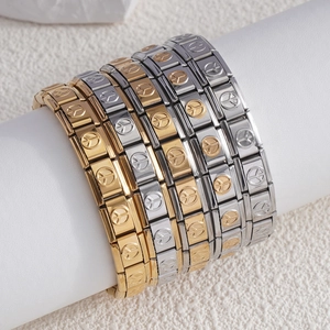 Bracciale Charm Italiano in Acciaio Inossidabile Simbolo Pace Maglie Modulari Estensibile Oro Argento Bicolore Gioielli Minimalisti Donna