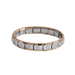 Italian charm bracelet in silver and rose gold stainless steel with flower links