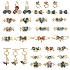 Pendentif en Cuivre Plaqué Or 18K Mode Avec Strass et Nacre Incrustée Accessoires de Bijoux DIY Cœur Papillon Nœud Fleur Femmes
