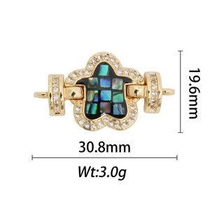 Détail du pendentif plaqué or 18k avec nacre d'abalone et dimensions du produit