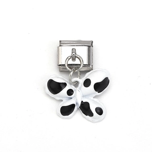 Italian charm link with a cow print butterfly pendant in vacuum gold plated titanium steel