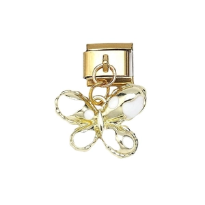 Italian charm gold butterfly pendant with white enamel detail on modular base link