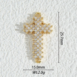 18K gold plated cross pendant with micro-paved zircons, 25.7mm height and 2.0g weight