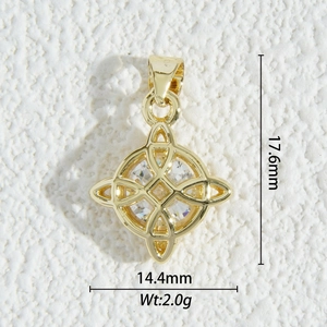 18K gold-plated star moon pendant with cubic zirconia and geometric floral pattern