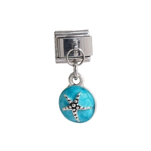 Charm modulare italiano in acciaio inossidabile con smalto blu e rilievo a stella marina