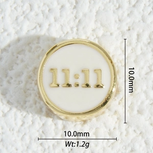 Detail of 10mm gold plated 11:11 angel number charm showing dimensions and weight