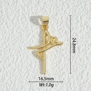 Detailed view of 18K gold plated abstract dancer pendant with precise size measurements