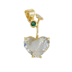 Pendentif en forme de cœur en cuivre doré avec zircon vert et cristaux scintillants