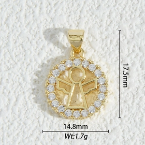 Detail of 18K gold-plated angel pendant with white cubic zirconia micro-inlay (17.5x14.8mm)