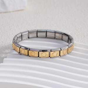 Bracelet modulaire italien avec maillons à relief floral doré en acier inoxydable
