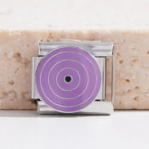 Bracelet à breloques italien en acier inoxydable avec motif de cible violet et blanc
