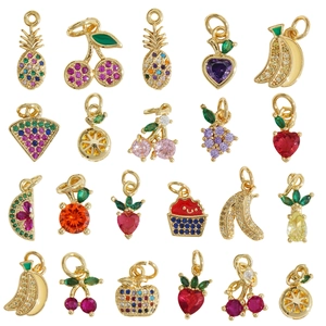Micro Pave Fruit DIY Hanger Koper Zirconia Ananas Aardbei Kers Wortel Charme Voor Sieraden Maken Ketting