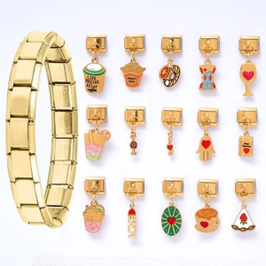 Stainless Steel Italian Modular Charm Bracelet Link Enamel Coffee French Fries Food Series DIY Jewelry Charm Accessories